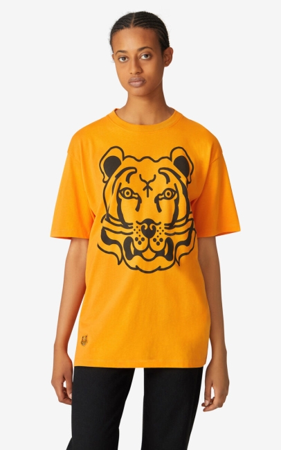 Kenzo Women K-tiger Oversized T-shirt Medium Orange